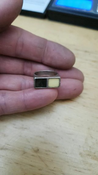 Anillo plata 925 rectangular bicolor negro crema