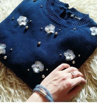 Jersey Azul Zara con Flores