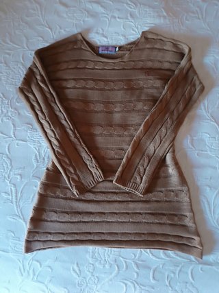 (S) Jersey punto trenzado marrón claro taupe mujer