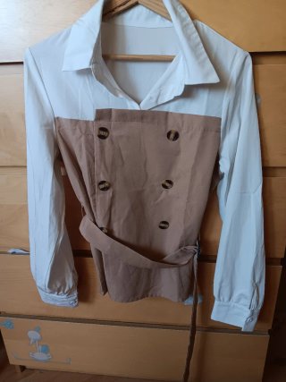 Camisa combinada blanca y marrón