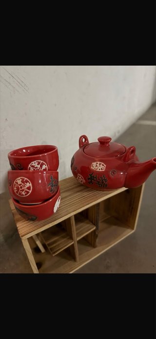 Juego de Té de Cerámica Rojo