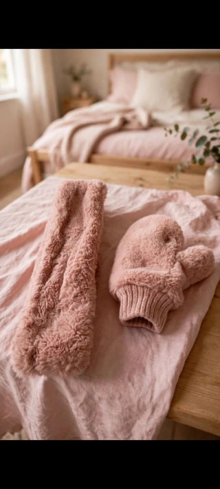 Set de Bufanda y Manoplas de Pelo Rosa 5-8 años