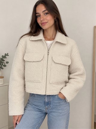 Chaqueta Efecto Borrego Zara Crema XS