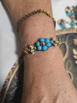 Pulsera con Abalorio de Flor Turquesa