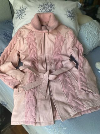 Parka Vintage de Piel y Punto Rosa Talla S