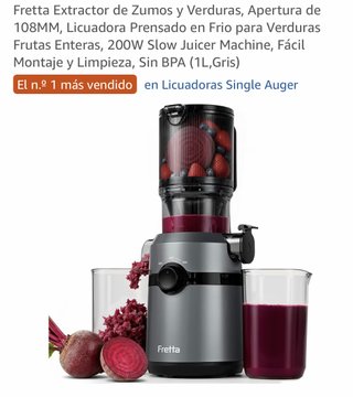 Extractor Zumos Verdura200W Prensado Frio 1L Tolva