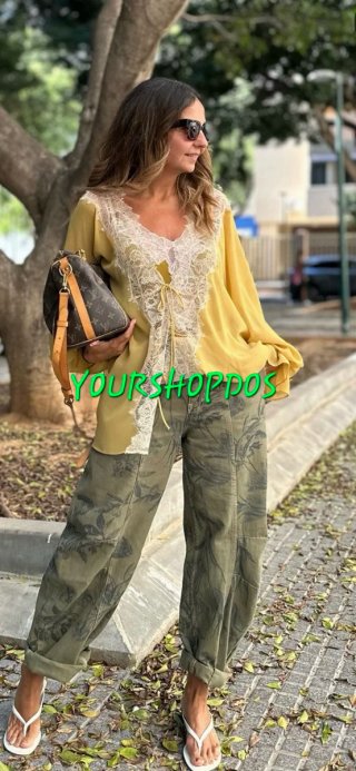 Pantalón Barrel Zara Verde Flores T/36,38 y 44
