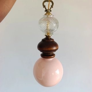 Lámpara bronce madera y cristal
