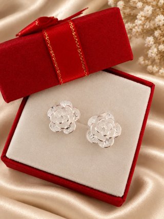 Pendientes Plata de Ley 925 Flor de Rosa