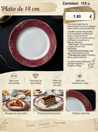Plato llano de porcelana 14 cm