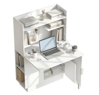 Escritorio Plegable Blanco con Estantería