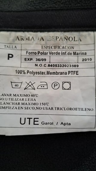 Forro Polar Verde Inf. de Marina con membrana PTFE