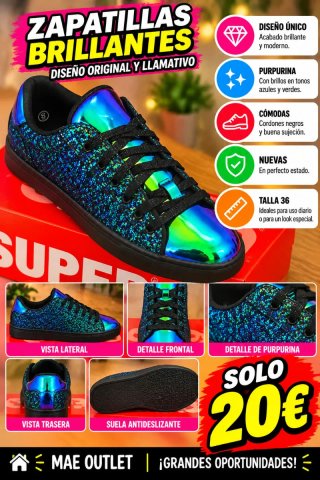Zapatillas Brillantes Azul y Verde Talla 36