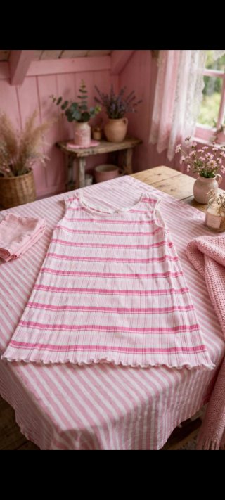 Camiseta de tirantes a rayas rosa y blanca 9-10año