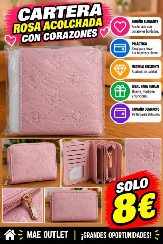 Cartera Rosa Acolchada con Corazones