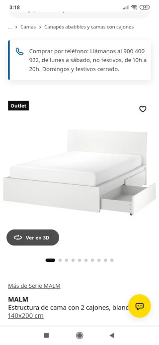 Estructura de cama MALM con 2 cajones