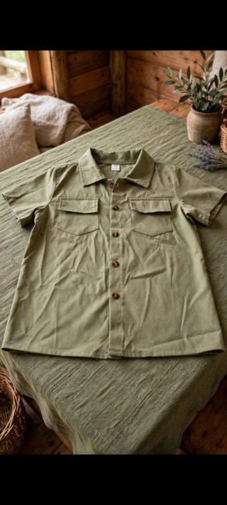 Camisa de manga corta verde oliva niño 7-8 años