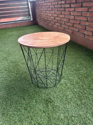 Mesa Auxiliar Redonda de Madera y Metal