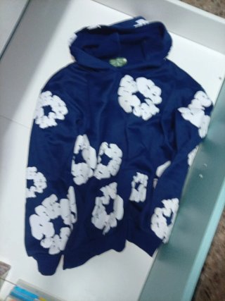 Sudadera Azul con Estampado Blanco denim tears