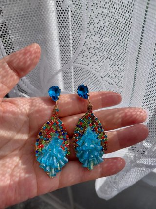 Pendientes largos de fiesta azul