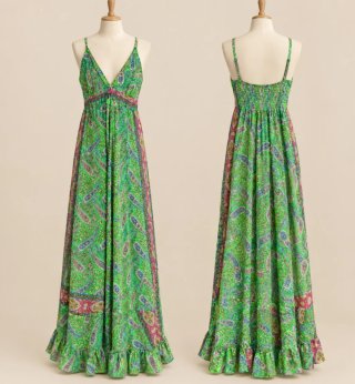 Vestido Largo Verde Estampado