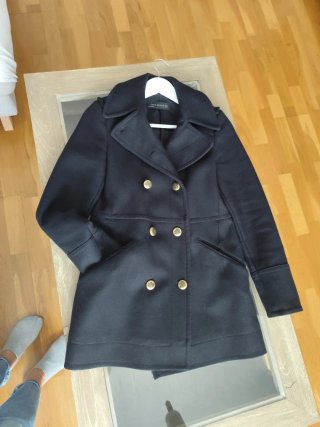 Abrigo Zara  negro doble b.Tres Cuartos Neg