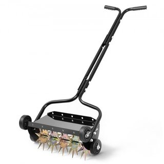 Aireador de césped manual con púas, hierro, ruedas