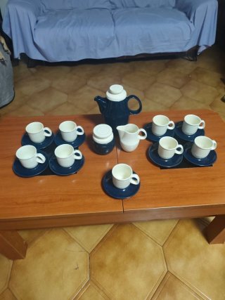 Juego de café de cerámica azul y blanco
