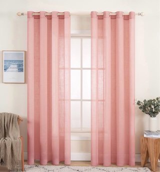 2 Cortinas Visillo de Lino Rosas 140x260cm