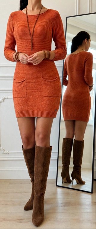 Vestido corto de punto naranja teja 36/38