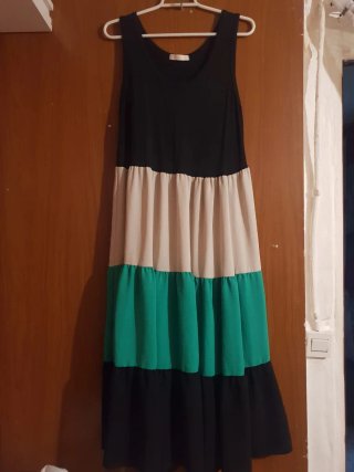 Vestido largo tricolor