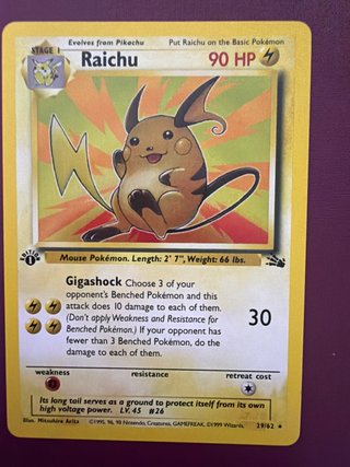 Carta Pokémon Raichu 1ª Edición 1999
