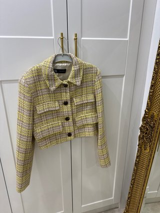 Chaqueta Zara Tweed Amarilla y Beige
