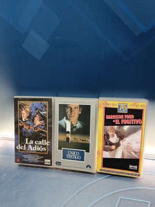 PELÍCULAS VHS , 3 películas especial Harrison Ford-El fugitivo, La calle del adiós, Único testigo