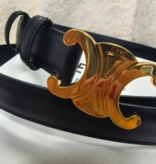 Cinturón Celine Negro con Hebilla Dorada