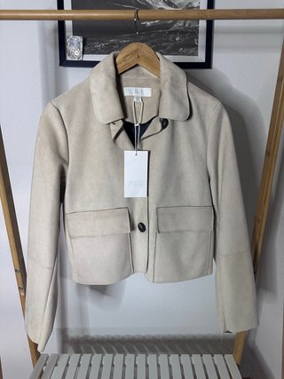 Chaqueta Bomber Zara Efecto Ante Beige XS