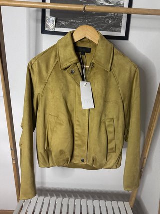 Chaqueta Bomber Zara Efecto Ante Mostaza XS