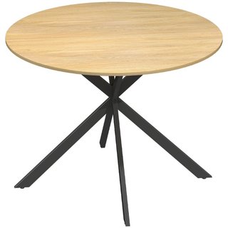 Mesa de comedor redonda, aglomerado y acero, roble
