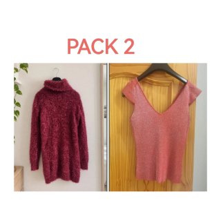 Pack 2: Jersey granate de pelo+Top rojo hilo plata