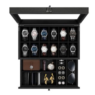 Caja para Relojes Uten Madera 12 Huecos 2 Niveles