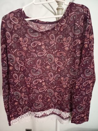 Camiseta Boho Manga Larga Granate