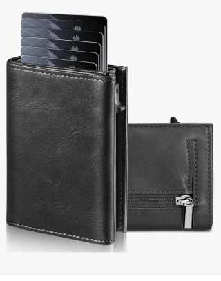 Cartera de Piel Negra en caja