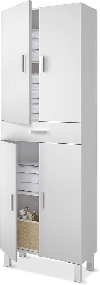 Habitdesign Columna de baño, Mueble de Lavabo, 4 Puertas y 1 cajón, Modelo Aruba, Acabado en Blanco