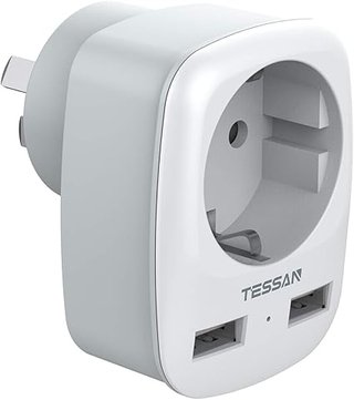 TESSAN Adaptador Enchufe Australia Argentina Chino Adaptador de Viaje con 2 USB, Español 2 Patas Eur