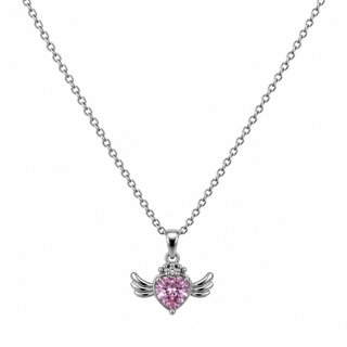 Collar Plata Corazón Con Rosa Y Alas Acero