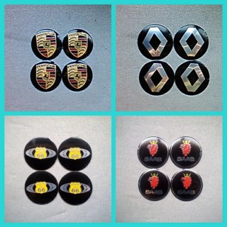 4 Pegatinas 56mm tapabuje Renault Porsche Saab log