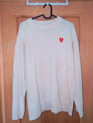 Jersey de Punto Beis Talla M con Corazón Bordado