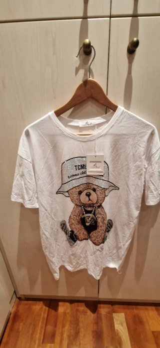 Camiseta Blanca con Estampado de Oso