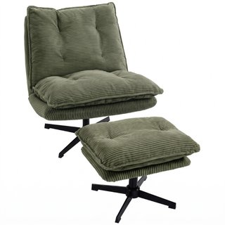 Sillón giratorio con reposapiés, pana, 360°, verde
