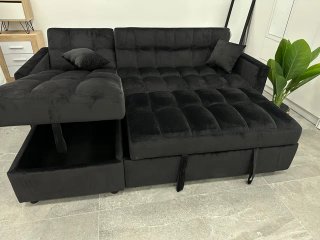 Sofá Chaise Longue Negro de Terciopelo